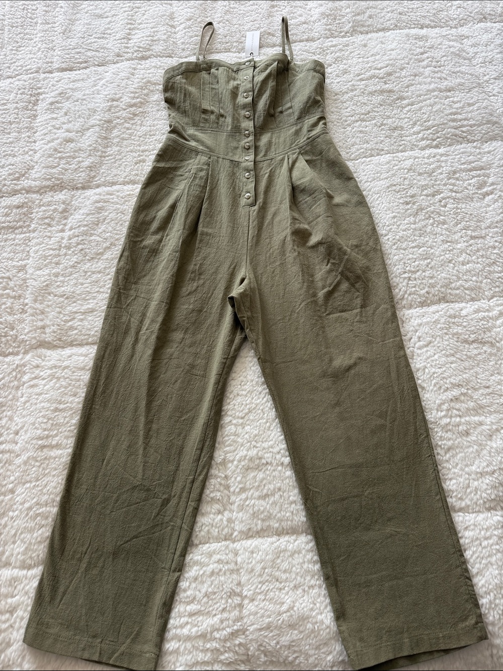 Strapless Olive Button-Front Jumpsuit